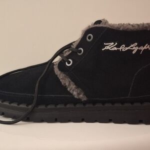 Black Suede Ankle Boots with Fur Trim